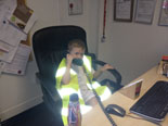Oliver my son in the office learning the ropes