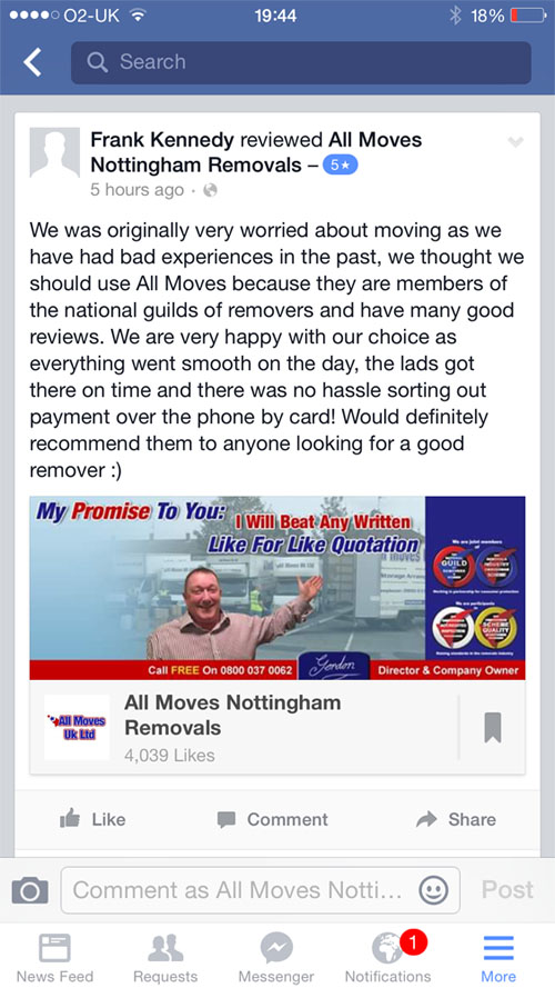 Reviews through our Facebook page